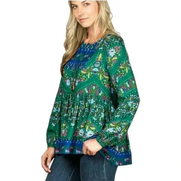 Matilda Jane Womens M Make Believe Evergreen Boho Peasant Festival Top NWT - Picture 4 of 5